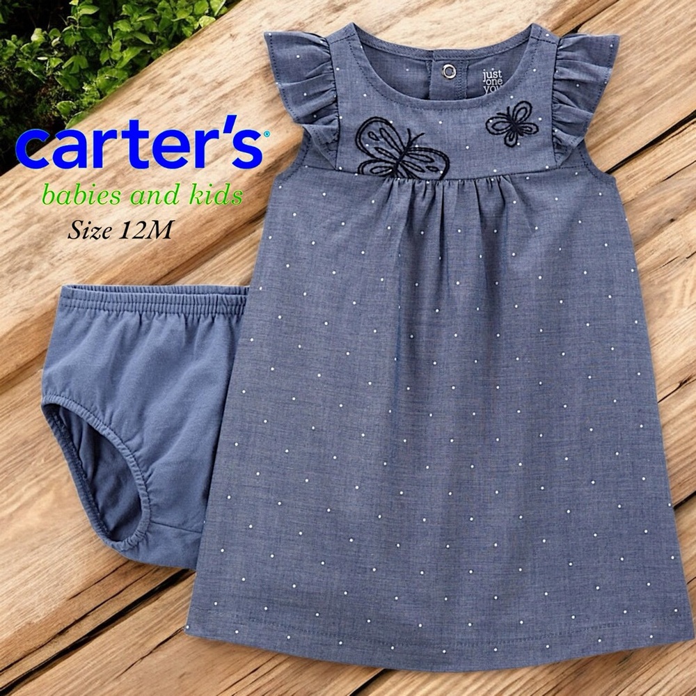 Just One You Made by Carter's Baby Girl's Butterfly Embroidered Chambray Dress
